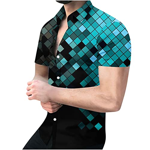 Golf Shirts For Men, Men's T-Shirt Men's Geometric Shirt 3D Non Positioning Regular Printed Short Sleeved Lapel Shirt Fashion Casual Beach Shirt Top Blouse Blue, Xxxxxl #TOP24