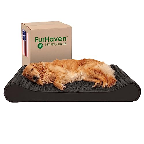 FurHaven Cama de Espuma, Gel de refrigeración, Piel sintética ultraafelpada y Gamuza para Perro, con Funda extraíble Lavable, Color Chocolate, Jumbo (XL)