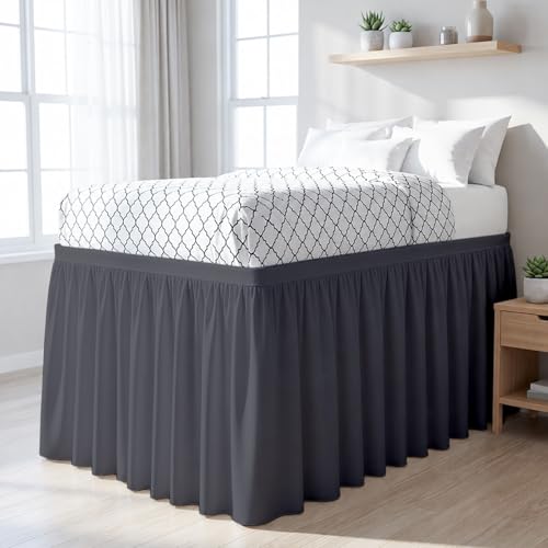 Shreem Linen Dorm Room Bed Skirt Twin XL, Extra Long - 46 Inch Drop Premium Brushed Microfiber Bedskirt with Split Corners for Lofted College Dorm Beds, Dark Grey