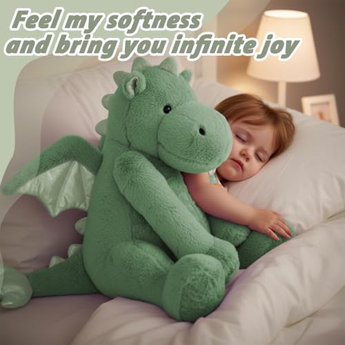 ARELUX Large Dragon Stuffed Animal Plush Toy - Cute Green Pterosaur Plushie, Giant Fuzzy Dinosaur Pillow for Cuddling, 50in Length (33in Sitting Height), Soft Plush Gift for Friends & Family by ARELUX - Used condition - Image 2