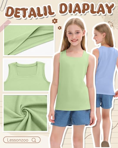 Image of 3 Pack Girls Square Neck Tank Tops | Basic, Sleeveless T-Shirts, Casual Summer Tanks, Kids Undershirts, School, Size 5-14 Years, Comfy, Elasticity