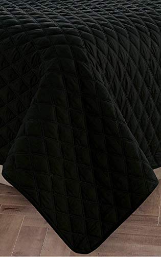 Celine Linen Luxury 3-Piece Bedspread Coverlet Diamond Design Quilted Set With Shams - All Season Heavy Weight- - Wrinkle & Fade Resistant- King/California King, Black/Burgundy #TOP2