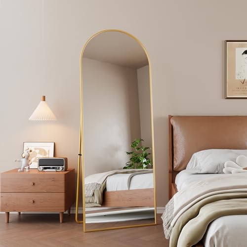Miroir complet avec cadre en aluminium doré, 162 x 53 cm, à suspendre au mur, à poser ou à poser - Avec coins arrondis pour chambre et dressing