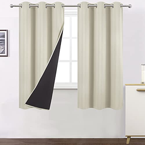 LEMOMO Light Beige Thermal Blackout Curtains/40 x 72 Inch/Set of 2 Panels Room Darkening Curtains for Bedroom and Living Room