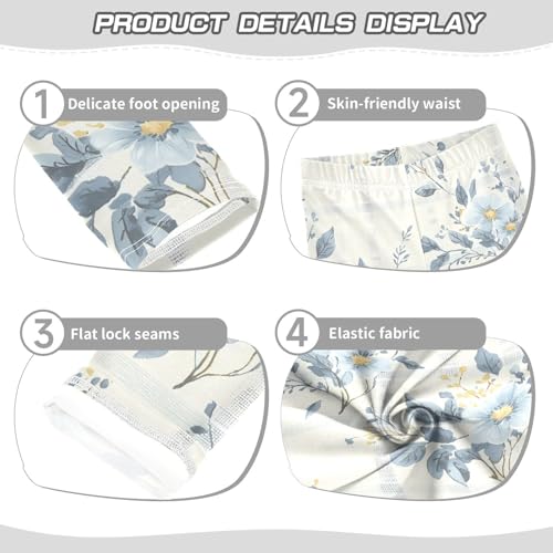 Pastel Blue Flowers Plaid Design Girls Leggings Soft Stretch Workout Yoga Dance Pants for Kids Casual Tights3