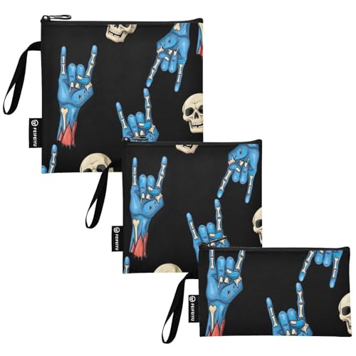 RPLIFE Divertente borsa per snack con teschio e roccia, riutilizzabile, lavabile, in tessuto, con cerniera, per bambini, studenti, adulti (set da 3: S/M/L)