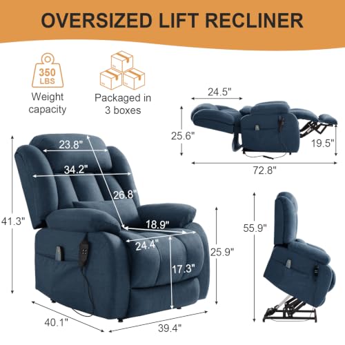 Image of Dual Motor Infinite Position Power Lift Recliner Chair for Elderly, Navy