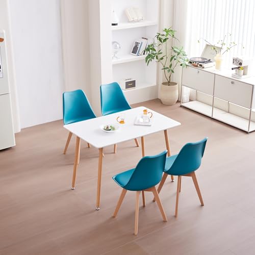 JZGORC Ensemble de Salle à Manger avec Table et 4 Chaises, 110 x 70 x 75 cm, Table Rectangulaire en Bois, 4 Chaises Scandinaves, Pieds en Métal,Vert Menthe