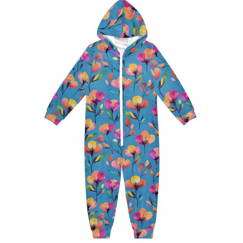 CHIFIGNO Mameluco unisex de una pieza con diseño de flores coloridas de acuarela para niños, disfraz de Halloween para niñas y niños, 12-13 años