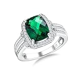 RANDES Elongated Cushion Cut Engagement Rings for Women 925 Sterling Silver Emerald Ring May Birthstone Ring 4 Carat Green Stone Big Signet Ring Size 10