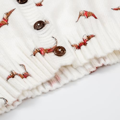 Image of Women's Funny Fall Winter Animal Floral Christmas Tree Long Sleeve Button Knit Cardigan Sweater