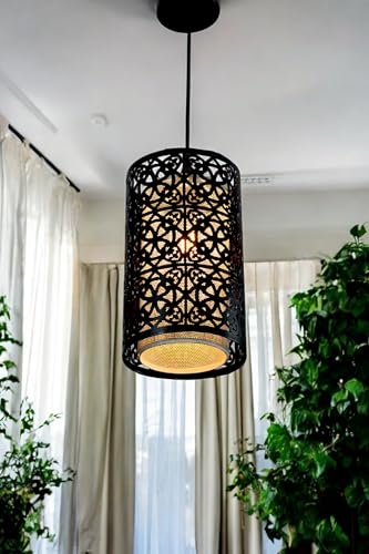 Image of Prop It Up Decorative Iron Pendant Light, 16 cm Diameter, Geometric Pattern, Black, Without Bulb