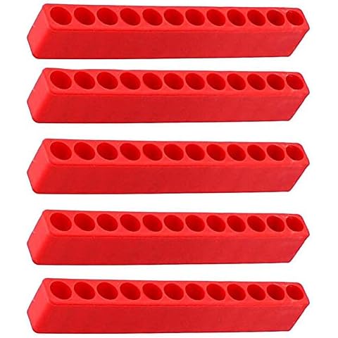 12 Holes Hex Bit Organiser Plastic Screwdriver Bit Holder Drill Head Storage Case Box Block for Hex Shank Bits Red 5PCS Cover