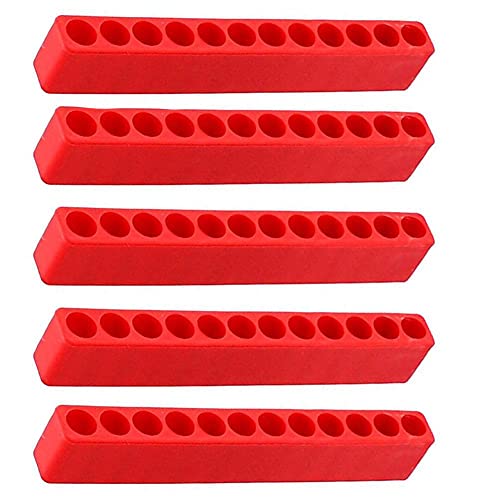12 Holes Hex Bit Organizer Kunststoff Schraubendreher Bithalter Bohrkopf Aufbewahrungskoffer Box Block für Sechskantschaft Bits Red 5PCS Cover
