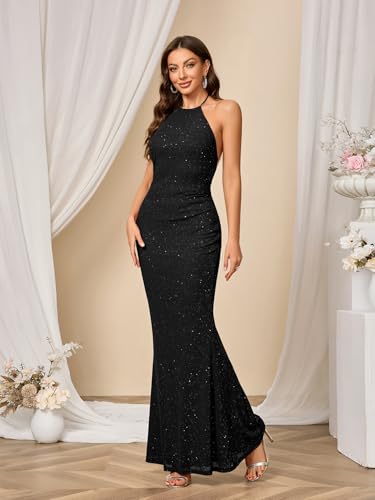 Parthea Women's Sexy Sequin Bodycon Backless Sparkly Mesh Evening Party Elegant Maxi Dresses4