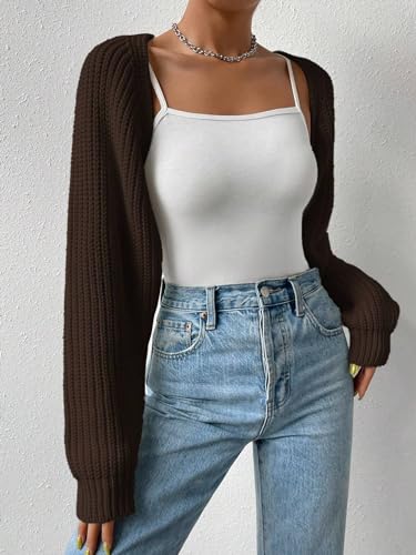 Image of Naileksi Women Long Sleeve Drop Shoulder Crop Cardigan Sweater Solid Loose Fit Casual Open Front Crop Shrug Sweater Top