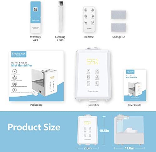 Elechomes Humidifiers for Bedroom Baby Room, Ultrasonic Humidifier 6L, Warm and Cool Mist, Dual 360° Mist Nozzles with Remote, Sleep Mode, LED Touch Display, 12 Hours Timer - EC5501