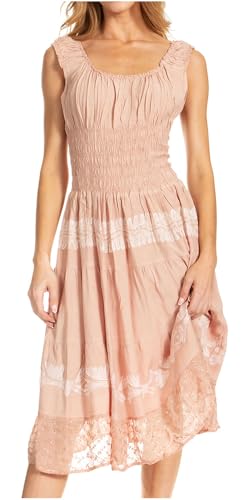 Image of Sakkas Alba Women's Off The Shoulder Smock Ruffle Midi Dress Tie Dye & Embroidery