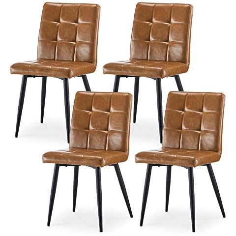 TUKAILAi Faux Leather Dining Chairs Set of 4, Mid Century Modern Kitchen Counter Chairs with Padded Seat Backrest and Metal Legs, Lounge Reception Chairs for Living Room Home Office (Light Brown) Cover
