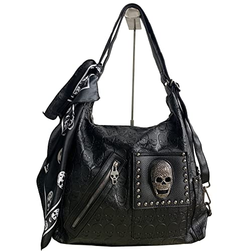Bolso hombro mujer cuero estampado calavera negro