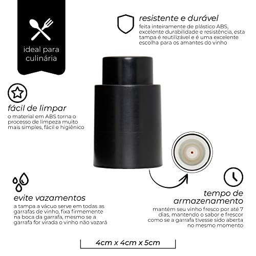 Mimo Style Tampa Para Vinho a Vácuo Preta 7,3cm. Feita Inteiramente de Plástico ABS. Excelente Durab