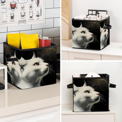 Panier de rangement chat blanc pliable avec double poignées solides en Oxford - 8