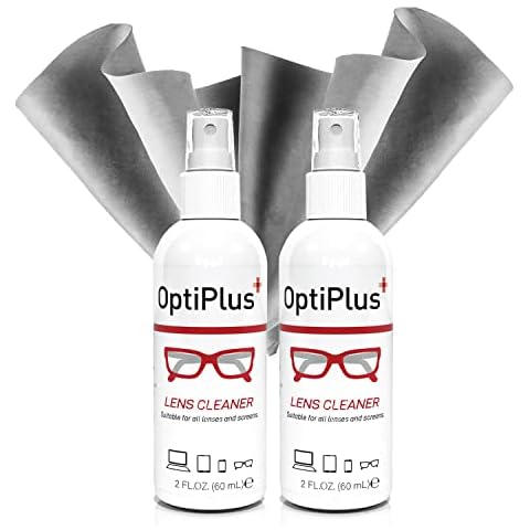 OptiPlus Lens Cleaning Spray and Premium Microfiber Cleaning Cloth | Streak-Free Cleaner Spray for Glasses, Laptops Screens, Smart Phones, Optical Lens, Goggles, and Watch Screen l 4oz Cover