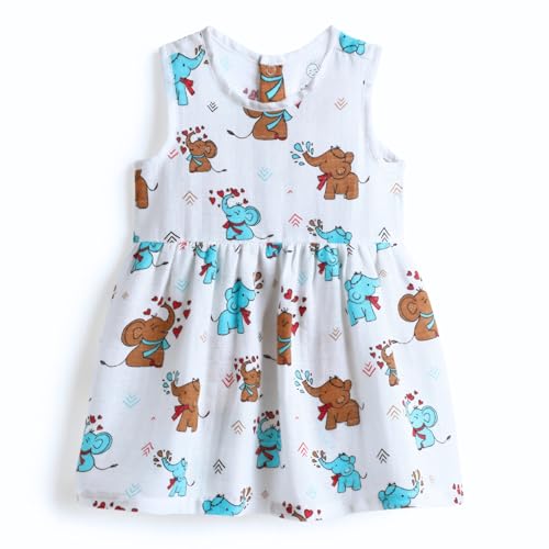 Image of The Boo Boo Club Girls Cotton Muslin Printed Dress | Short Sleeve Knee-Length Summer Girls Frock | Soft Breathable
