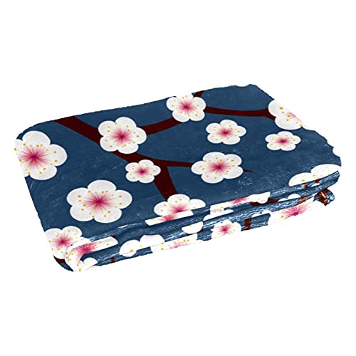 Couverture douce motif fleurs de prunier 150x100 cm pour lit et canapé