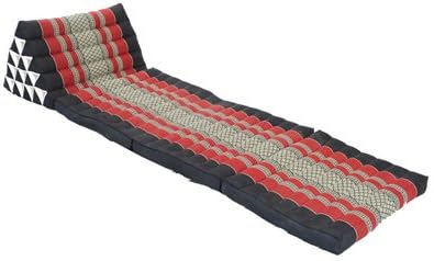 Lush Thai Matress, foldable, with large triangular headrest, natural kapok filling, Burgundy&Black