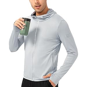 Veste de Course à Pied pour Homme Protection Solaire UPF 54+ UV Zippée Jakcets de Sport Légères manches longues Respirant Chemise avec Trous de Pouce pour Fishing Voyage Randonnée Cyclisme