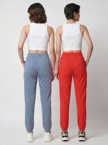 Image of Fflirtygo Cotton Solid Joggers /Track Pant /Solid Pajama /Leggings �100% Export Quality Soft Cotton Night Wear /Pocket Pyjama for Women Combo Pack of 2Pcs, Blue and Grey