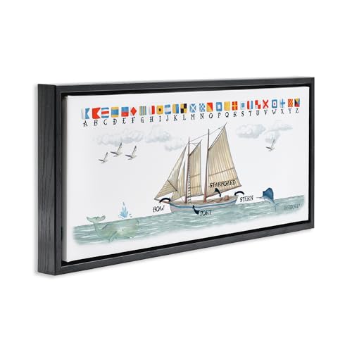 Image of Nautical Sailing Flags Educational, 13 x 30 Inch Canvas in Floater Frame | Stupell Industries . By Dishique . Ready to hang . Great for kids room or office . Made in USA