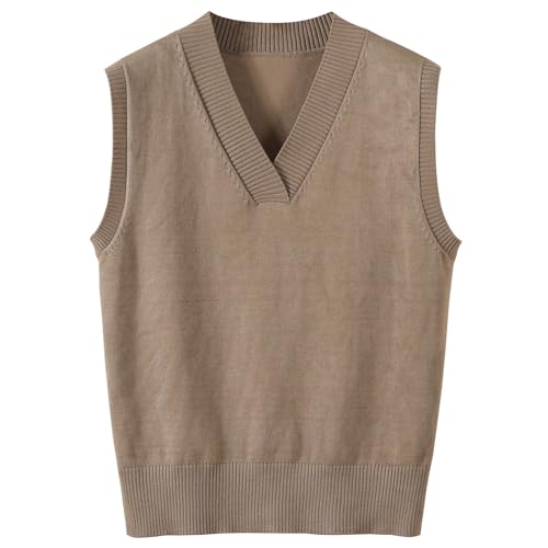 Image of Wowcarbazole Women's V Neck Sweater Vest Sleeveless Ribbed Knit Pullover JK Uniform Classic Basic Tank Tops