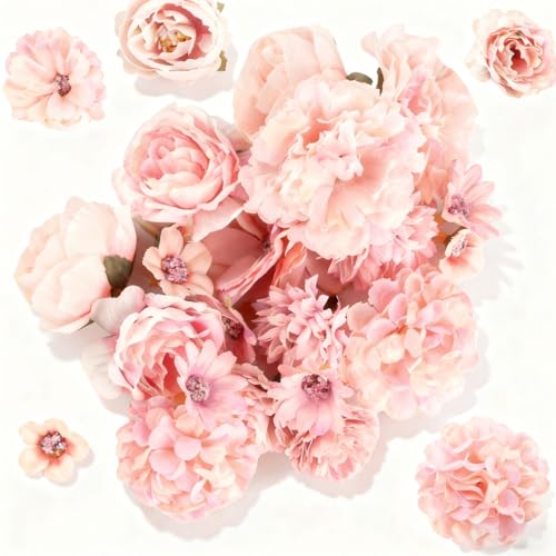 21 Pièces Fleur Artificielle Deco, Têtes de Fleurs Artificielles Decoration, 4-8 cm Rose Fausse Fleur en Tissu pour Bricolage Artisanat Fête de Mariage...