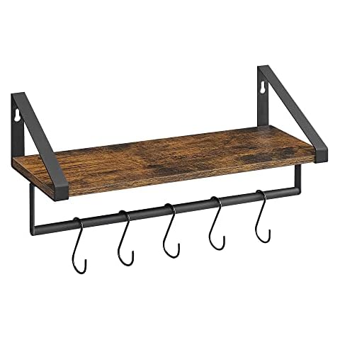 VASAGLE Rustic Floating Shelf with Hooks Cover