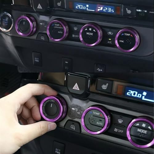 Image of Aluminum Alloy AC Knob Covers Kit for Toyota Tacoma 2016-2023 (4pcs Purple) - HVAC Control Button Covers, Metal Air Conditioner Dial Covers, Durable Interior Upgrade Accessories