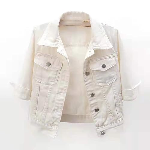 Plus Size Denim Jacket Light Weight Cropped Jean Jackets Lapel Button Down Long Sleeve Casual Tunic Coat4