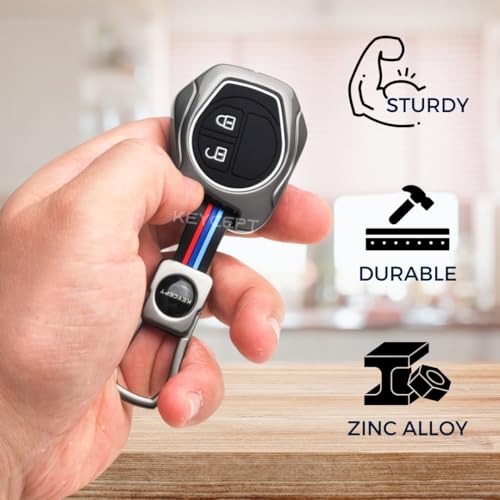 Image of KEYCEPT Metal Key Cover for Suzuki Swift, Dzire, Ertiga, Baleno, Grand Vitara, Celerio, WagonR, Brezza, Scross, Fronx, Ignis 2 Button Remote Key Cover with Keychain (Short Keychain)