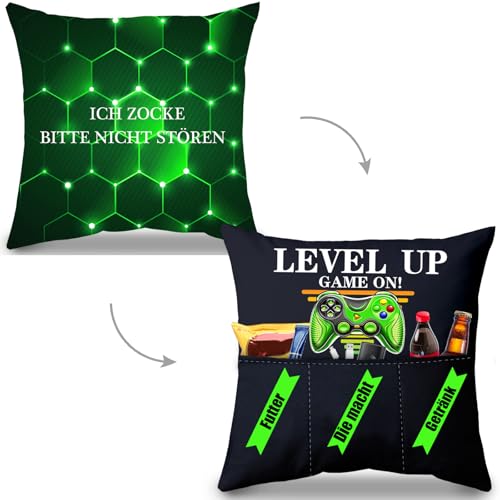 LUKIUP Männer Kissenbezug, 45x45 cm Spielen Spieler Kissenbezug, Dekokissen mit 3 Taschen zum Selber Befüllen, Lustige Männer, Geeignet Spielen Fan Videospiel Themen Party Sofa Geschenk