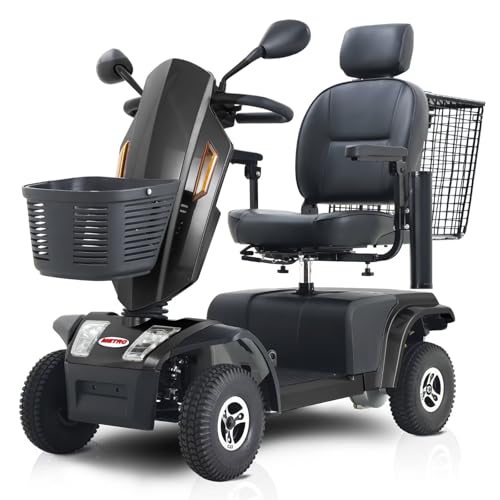4 Wheel Mobility Scooter 500lbs Capacity- Electric Motorized Scooter for Elderly Powered Wheelchair Device for Travel, Adults, 25 Miles Long Range Power w/Charger and Basket Included-Black