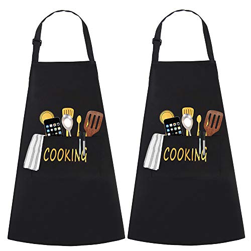 JSDing Grembiule da Cucina 2 Pezzi Grembiule Impermeabile con Tasche di BBQ Bar Chef Ristorante Gembiule Cucina Regolabile da Uomo Donna