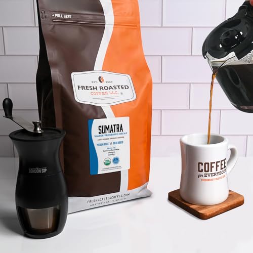 Image of Fresh Roasted Coffee, Organic Sumatra Water-Processed Decaf Drip Ground Coffee, Medium Roast, USDA Organic, 100% Single Origin, Kosher, 5 lb (80 oz)