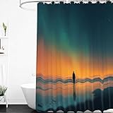 Cortina de Ducha con Paisaje Marino Al Atardecer,Gente en La Playa Bajo Un Cielo Nocturno de Ensueño,Cortina de Baño para Decoración de Baño,Tela Impermeable con Ganchos de Plástico,90Anx180Alcm