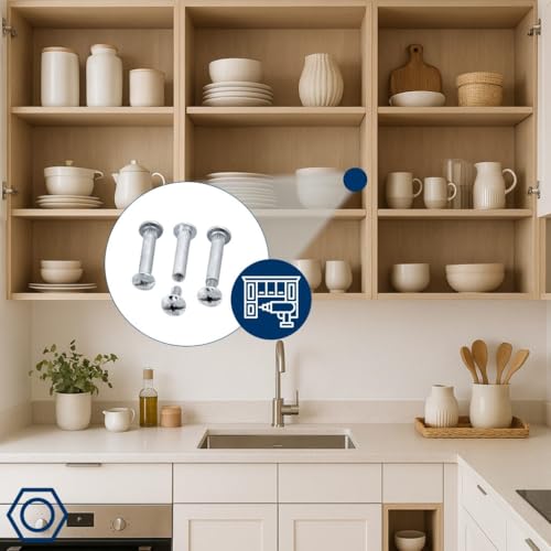 HEXATON Verbindungs­schrauben M4 x 26–35 mm – 100 Stück - Möbel­verbindungs­schrauben aus vernickeltem Stahl