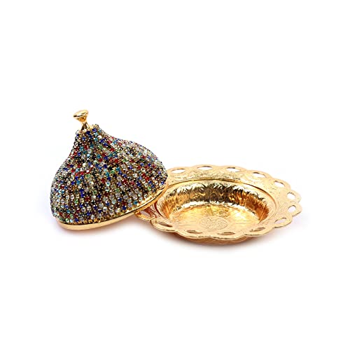 Alisveristime Coated Handmade Brass Sugar Chocolate Candy Bowl Serving Dish With Lid (Crystal Mix Gold) #TOP4