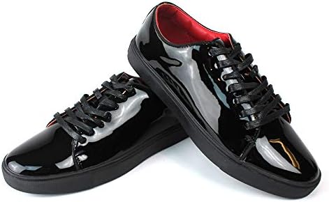 Men's Black Patent Leather Tuxedo Sneakers Red Insole Slip On/Laces (Lace Up 441, Numeric_7_Point_5) | Image 3