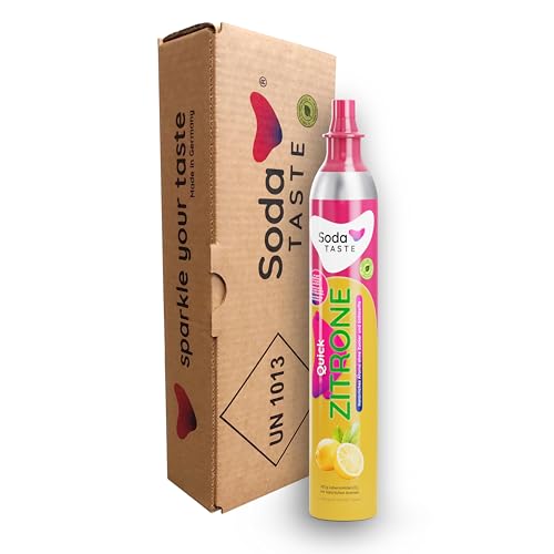 SodaTASTE Quick Zitrone CO2-Zylinder kaufen (Reservezylinder) für Wassersprudler mit natürlichem Zitronenaroma, ohne Sirup, für bis zu 60l gesprudeltes Wasser mit Geschmack), zuckerfrei
