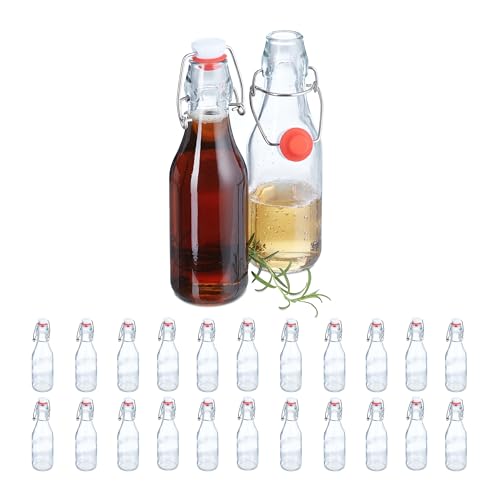Relaxdays Glasflaschen, 24er Set, 250 ml, Bügelflaschen zum Befüllen, für Liköre & Öle, Bügelverschluss, transparent
