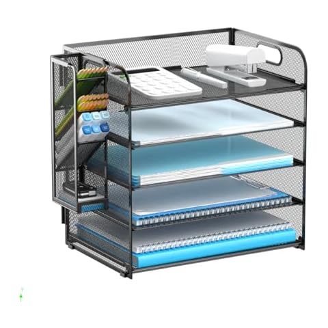 Delifox 5 Tier Desk Organizer with Handle & Removable Pen Holders, Black Cover
